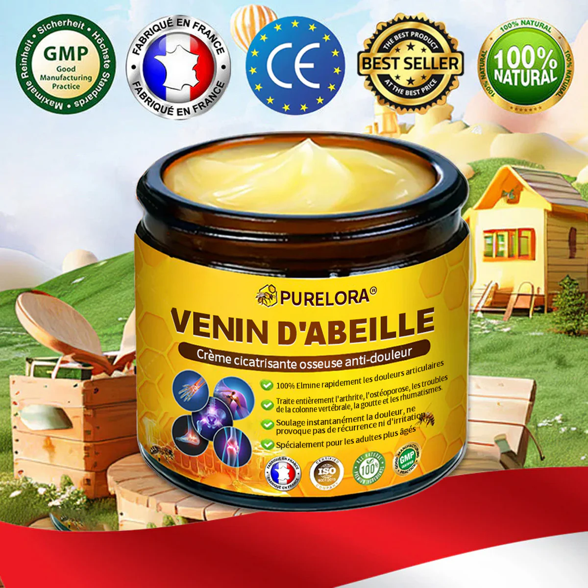 Purelora® Venin d'abeille Crème cicatrisante osseuse Pain-Relief 🐝🐝(Spécialement conçu pour les personnes âgées & Recommandé par Chirurgien)